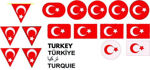 The official flag of the Republic of Turkey. Made to original specifications in both size and color. Turkish flag set. Standard Turkish Flag dimensions vector.

