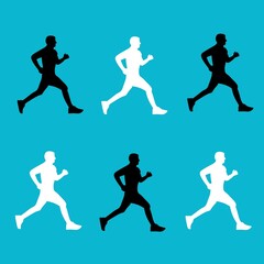 Fototapeta na wymiar male and female city runner jogging Running feet and shoes.features silhouette, sport and activity background Marathon run, people running, colorful poster. Vector illustration Marathon. 