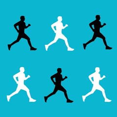 male and female city runner jogging Running feet and shoes.features silhouette, sport and activity background Marathon run, people running, colorful poster. Vector illustration Marathon. 