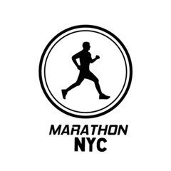 Running marathon and running emblem, logo, badge. illustration