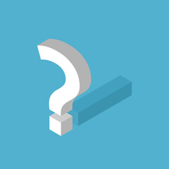 Isometric question mark with exclamation shadow. Hidden risk, opportunity, problem, confusion and indecision concept. Flat design. Vector illustration. EPS 8, no gradients, no transparency