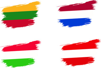 grunge brush flag concept Lithuania, Netherlands, Lithuania, Hungary. White background
