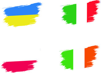 grunge brush flag concept Italy, Ireland, Ukraine, Poland. White background
