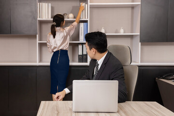 Pervert Businessman Looking at his Secretary Butt in the Office
