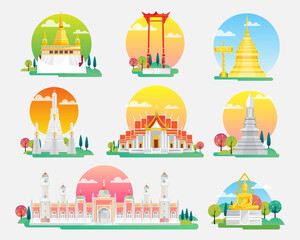 Thailand Landmarks and Icons Set, Architecture Building Icons , vector illustration