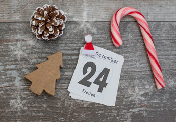 christmas calendar sheet with 24 and the german word for friday and december
