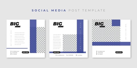 Set of social media post template with simple blue shape design.
