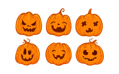 set of halloween pumpkins isolated on white, cartoon,   jack o lantern halloween