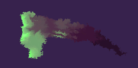 Obraz premium Abstract realistic illustration of green shiny neon Smoke isolated on dark purple background. Smog in city. Problem of air quality. Pollution. Environmental conservation. Climate change concept. Vapor