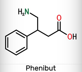 Obraz premium Phenibut molecule. It is central nervous system depressant with anxiolytic and sedative effects. Skeletal chemical formula