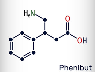 Phenibut molecule. It is central nervous system depressant with anxiolytic and sedative effects. Skeletal chemical formula