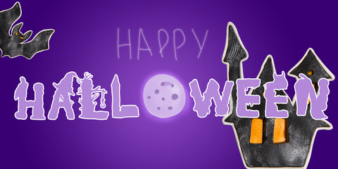 Halloween lettering. Holiday lettering for banner. Happy Halloween poster, greeting card, party invitation. 