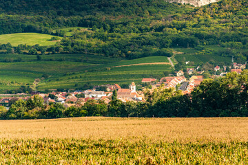 Fototapeta na wymiar south moravia, hills and village at the foot of the mountain, Moravian landscape