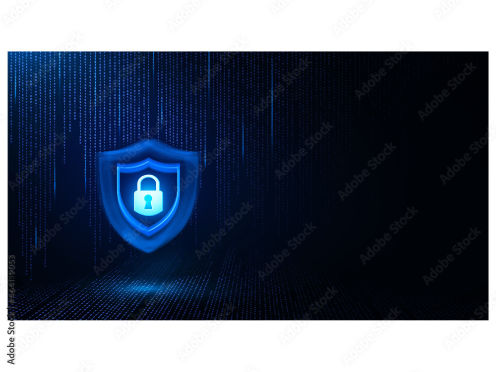 Poster iiluminated padlock icon on blue background. digital data protect. cyber data. information privacy. 