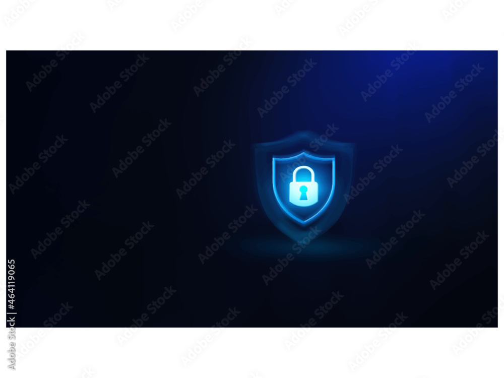 Poster iiluminated padlock icon on blue background. digital data protect. cyber data. information privacy. 