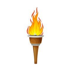 Torch with Brightly Burning Fire on Top as Ignited Light Source Vector Illustration