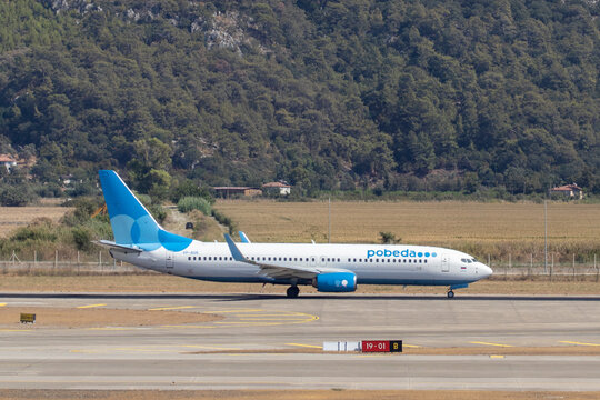 Dalaman, Turkey - September 17, 2021. Pobeda Airlines Plane At The Dalaman Airport.