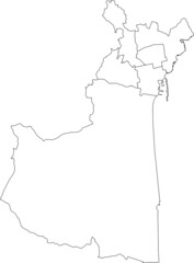 Simple blank white vector administrative map with black borders of urban city districts of Catania, Italy