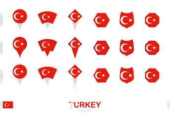 Collection of the Turkey flag in different shapes and with three different effects.