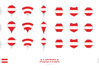 Collection of the Austria flag in different shapes and with three different effects.