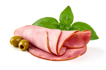 Smoked pork ham, isolated on white background.