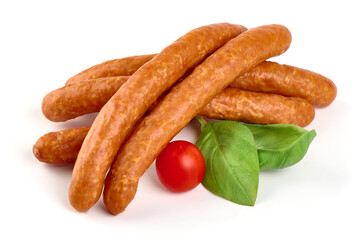 Dried sausages, isolated on white background. High resolution image.
