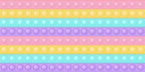 Pop it background a fashionable silicon toy for fidgets. Addictive anti-stress toy in pastel colors. Bubble sensory developing popit for kids fingers. Vector illustration in rectangle format suitable