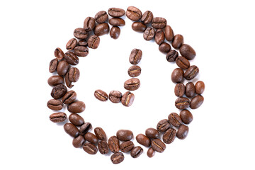 Coffee beans in clock shape on white background