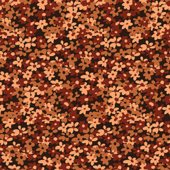 Seamless pattern with small flowers of brown shades. Delicate floral pattern with a variegated meadow. Vector botanical background.