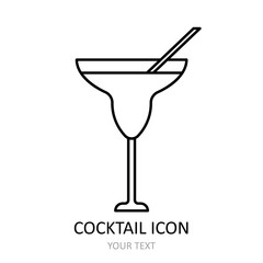 Vector illustration with cocktail icon. Outline drawing.