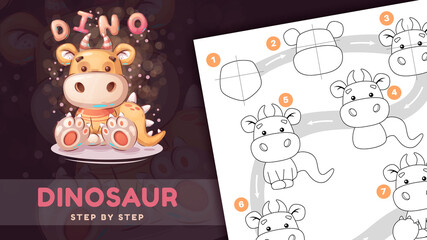 Drawing tutorial cartoon character animal dino.