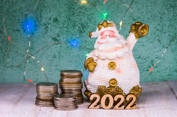 Money for the holiday. Holiday New Year and Christmas. New Year's Santa Claus.