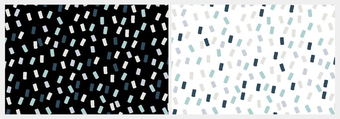 Abstract Geometric Irregular Vector Patterns with Squares.Blue, Brown, Pale Green and Beige Brush Spots on a White and black Background. Simple kids print 