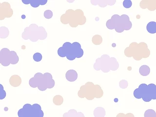 Fototapete Kids colourful clouds vector pattern.  Pastel colours cloud and moon cute pattern. Children decor background.  © Ayseliani