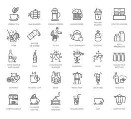Drink - thin line web icon set. Outline icons collection. Simple vector illustration.