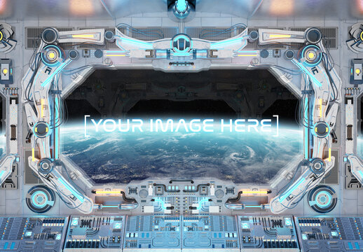 Spaceship Cockpit Interior Mockup with Isolated Window
