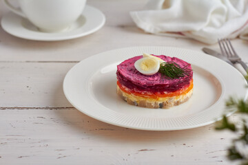 herring under a fur coat russian herring salad with carrot potato beetroot mayonnaise
