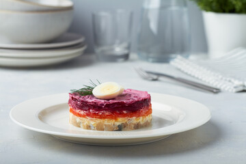 herring under a fur coat russian herring salad with carrot potato beetroot mayonnaise