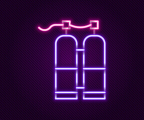 Glowing neon line Aqualung icon isolated on black background. Oxygen tank for diver. Diving equipment. Extreme sport. Sport equipment. Colorful outline concept. Vector