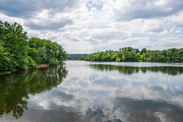Beautiful Steinbachtalsperre two weeks before the flood disaster through heavy rain near eifel