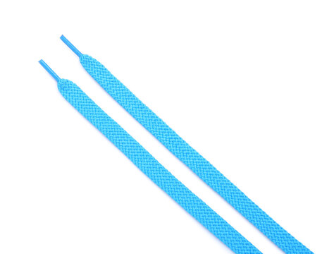 Blue shoe laces isolated on white background