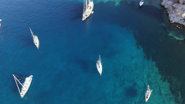 Boats and Yachts on Turquoise Mediterranean Sea near Datca, Turkey