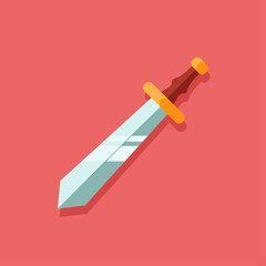 Beautiful simple sword on red background. Front view. Flat style design