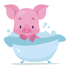 Naklejka premium Pig in the bathroom. Cute baby illustration. Vector on white background.