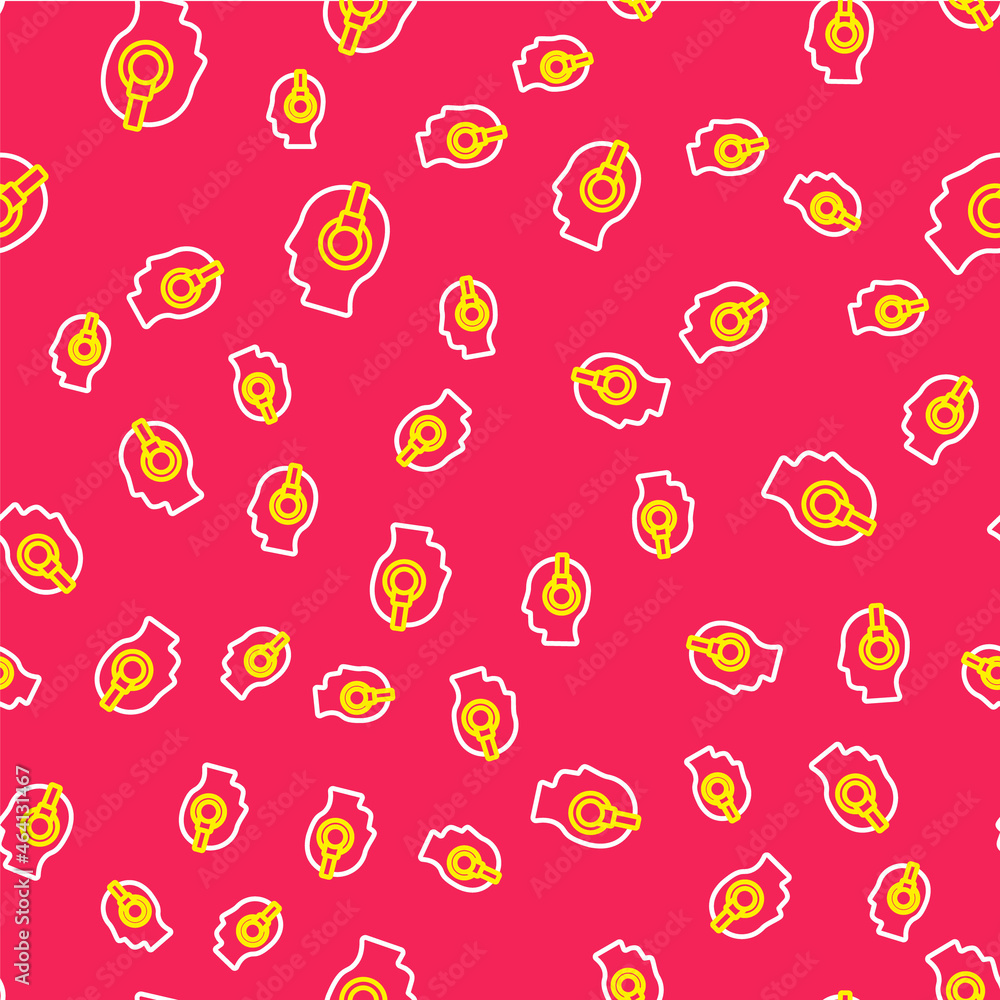 Poster line man with a headset icon isolated seamless pattern on red background. support operator in touch.