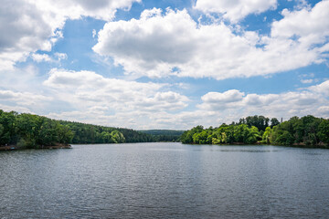 Beautiful Steinbachtalsperre two weeks before the flood disaster through heavy rain near eifel