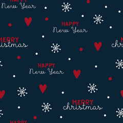 Christmas seamless pattern with cute hearth, snowflakes