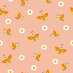 Seamless pattern with butterflies and flower.