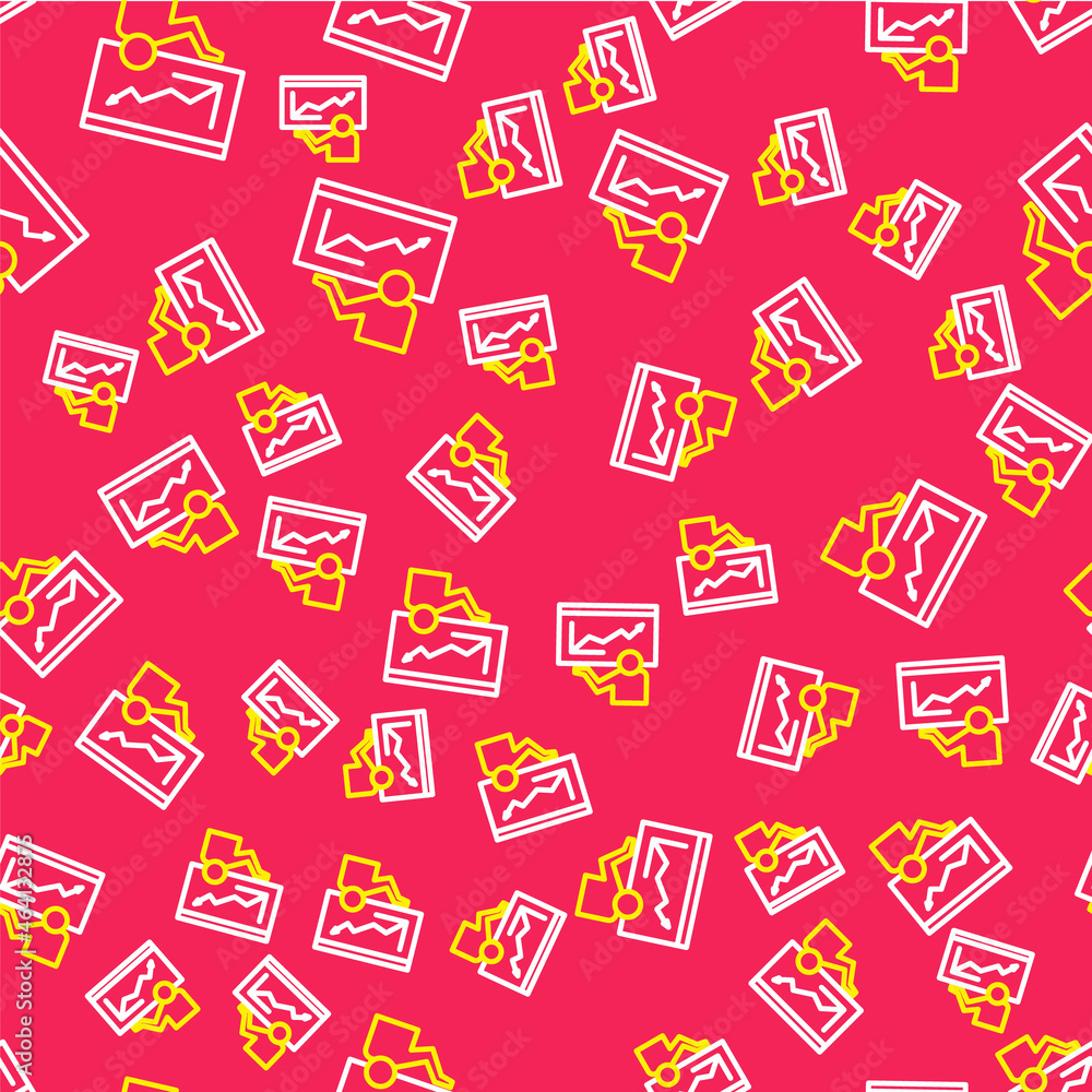 Poster line training, presentation icon isolated seamless pattern on red background. vector