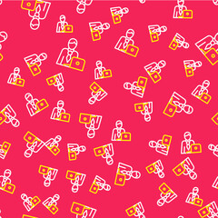 Line Businessman icon isolated seamless pattern on red background. Business avatar symbol user profile icon. Male user sign. Vector